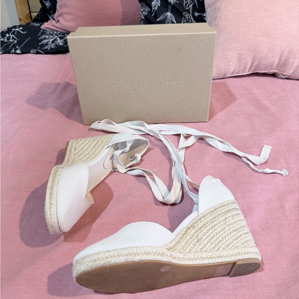 Reformation Women's White Espadrille Wedge Sandals Camille - Picture 3 of 7
